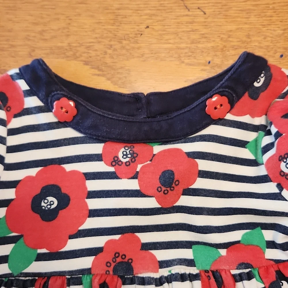 🍒Gymboree Girl's Short-Sleeved Dress Size 3 Red and Blue Striped
